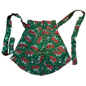 Vintage Christmas Apron Red/Green Floral With Button Accents & Pocket Details
